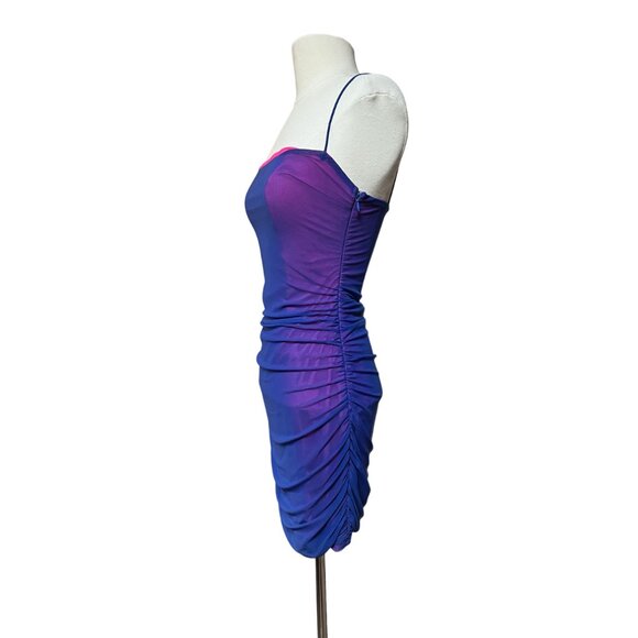 Superdown Issa Mesh Mini Dress Blue Pink Ruched Bodycon JPG Style Small - Picture 9 of 15